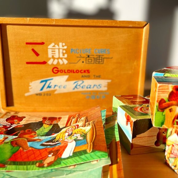 Vintage Goldlilock and the Three Bears Picture Cubes - Wooden Block - Picture 1 of 7